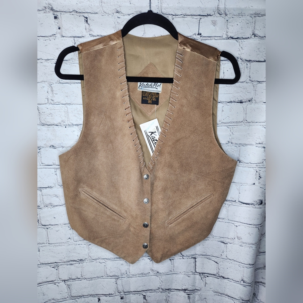 Katch Me Taupe 90's Vintage Genuine Leather Western Vest Size Medium NWT